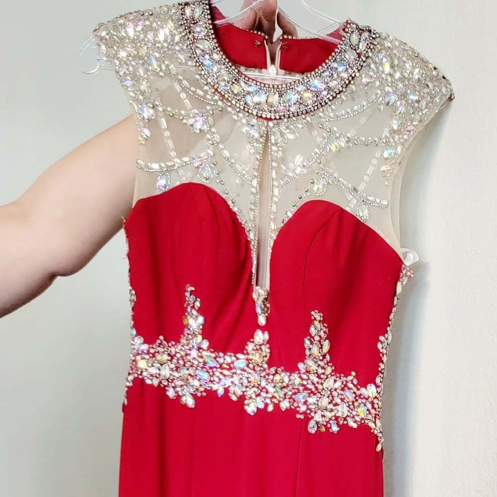 Red formal dress with stones